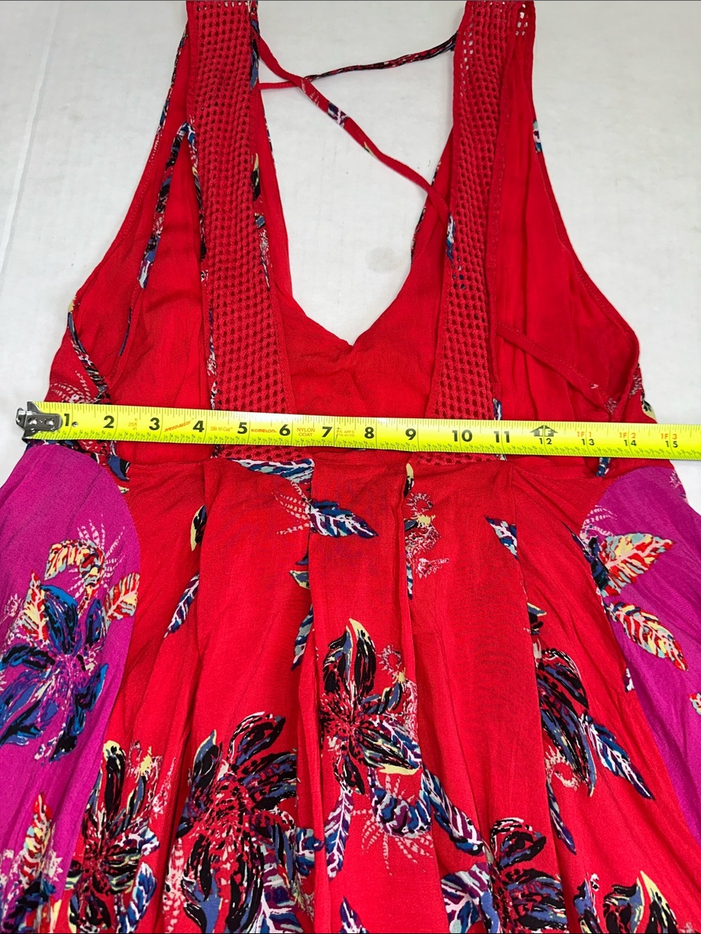 Free People Thought I Was Dreaming Red Floral Mini Dress Small Boho strappy back - Picture 10 of 11